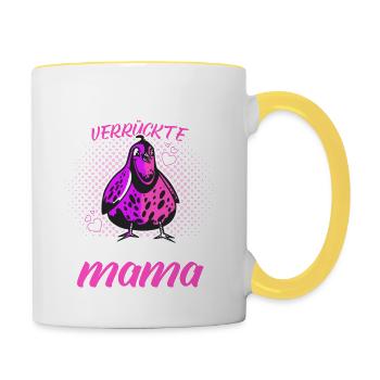 Verrückte Wachtel Mama Wachtelzucht Mutter Gift - Tasse zweifarbig - Weiß/Gelb - Rechts