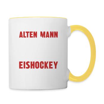 Eishockeyspieler Eishockey Sprüche - Tasse zweifarbig - Weiß/Gelb - Rechts