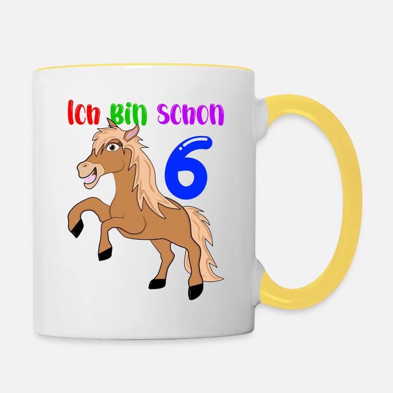 Ich bin schon 6 Geburtstag Pferd - Tasse zweifarbig - Weiß/Gelb