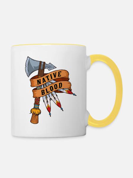 Indianer - Tasse zweifarbig - Weiß/Gelb