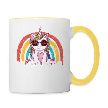 death metal Süßes / Grimmiges Einhorn Regenbogen - Tasse zweifarbig - Weiß/Gelb - Rechts