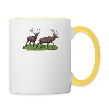 Rotwild I Hirsch Rothirsch Geweih Jagd Motiv für - Tasse zweifarbig - Weiß/Gelb - Rechts