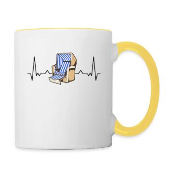 Strandkorb Herzschlag Nordsee Sylt Ostsee Strand - Tasse zweifarbig - Weiß/Gelb - Rechts