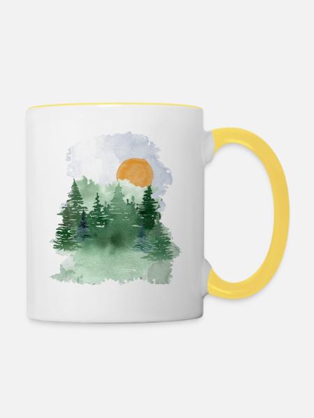forêt randonnée nature vacances camping idée cadeau - Mug contrasté - blanc/jaune