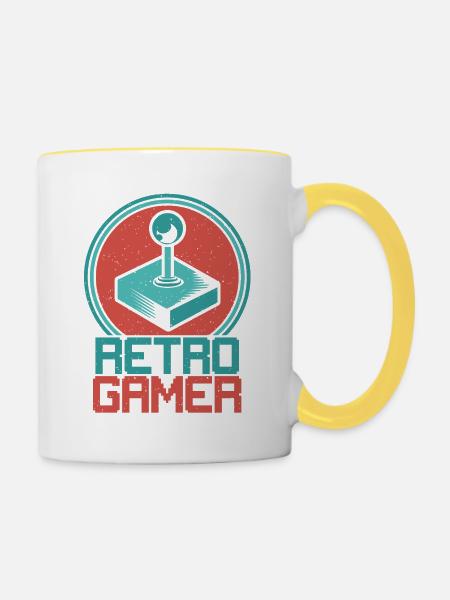 Retro Gamer Joystick - Tasse zweifarbig - Weiß/Gelb