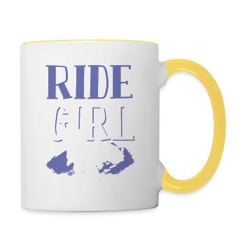 fille fille motocross - Mug contrasté - blanc/jaune - Droite