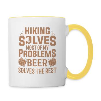 Lustige Wanderer Wandern Bier löst meine Probleme Männer - Tasse zweifarbig - Weiß/Gelb - Rechts