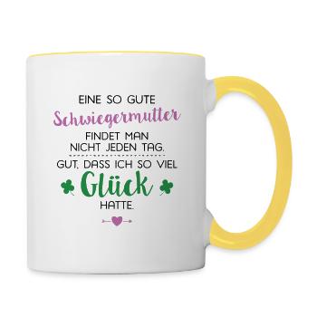 Ich hatte Glück Schwiegermutter Geschenk Spruch - Tasse zweifarbig - Weiß/Gelb - Rechts