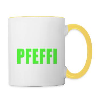 Junggesellenabschied Pfeffi Saufen Suff Vatertag - Tasse zweifarbig - Weiß/Gelb - Rechts