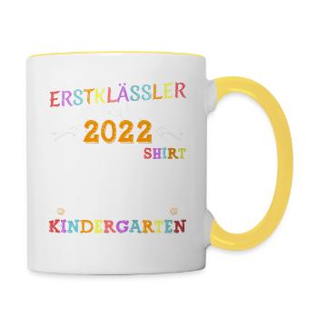 Kinder Erstklässler lange im Kindergarten 2022 - Tasse zweifarbig - Weiß/Gelb - Rechts
