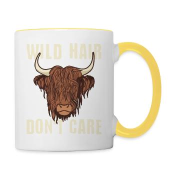 Wild Hair Dont Care Higland Cattle Vache - Mug contrasté - blanc/jaune - Droite