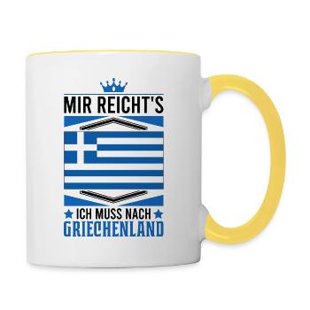 Mir reichts Ich muss nach Griechenland Rhodos - Tasse zweifarbig - Weiß/Gelb - Rechts