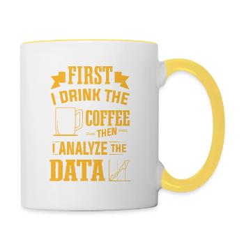 Kaffee trinken und dann Data Analytics Analyst analysieren - Tasse zweifarbig - Weiß/Gelb - Rechts