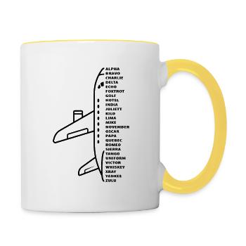 Nato Alphabet Motif Pilote pilote de contrôleur aérien - Mug contrasté - blanc/jaune - Droite