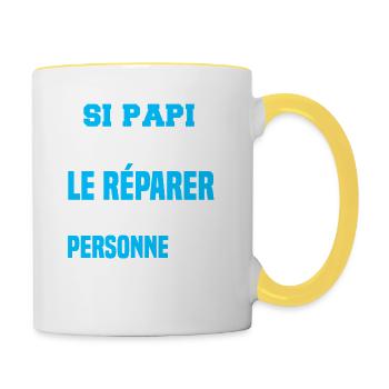 Si papi ne peut pas le réparer personne ne peut - Mug contrasté - blanc/jaune - Droite