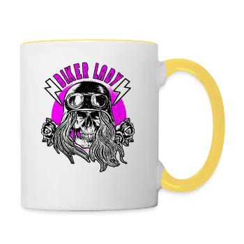 Biker Lady Motorcycle Skull Queen Moto Bike - Mug contrasté - blanc/jaune - Droite