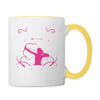 Bogenschießen Design für eine Bogenschützin - Tasse zweifarbig - Weiß/Gelb - Rechts