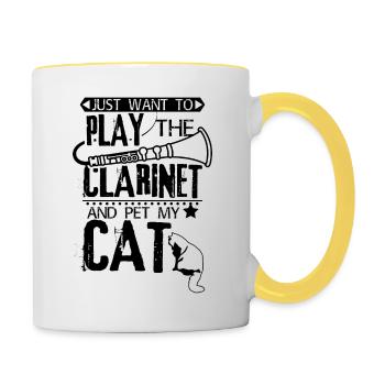 Clarinet cat - Contrasting Mug - white/yellow - Right
