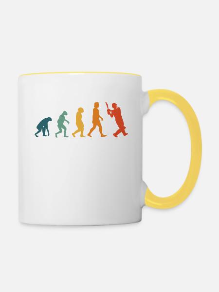 Cricket Evolution Retro Cricketspieler - Tasse zweifarbig - Weiß/Gelb