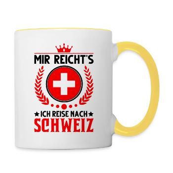 Schweiz Urlaub Spruch Schweizer Flagge Geschenk - Tasse zweifarbig - Weiß/Gelb - Rechts