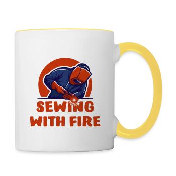 Welder Metalworker Welding Metal Construction - Contrasting Mug - white/yellow - Right