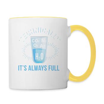 Technisch ist das Glas immer voll - Tasse zweifarbig - Weiß/Gelb - Rechts