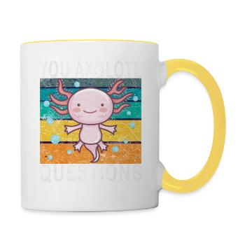 Axolotl. You Axolotl Questions. Drôle d’Axolotl - Mug contrasté - blanc/jaune - Droite