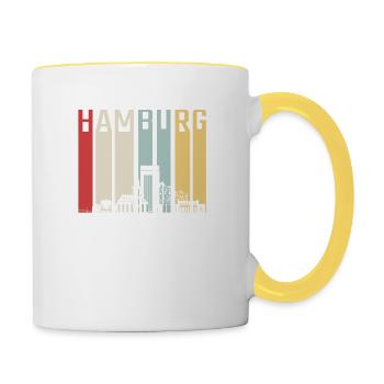Hamburg Skyline Retro - Tasse zweifarbig - Weiß/Gelb - Rechts