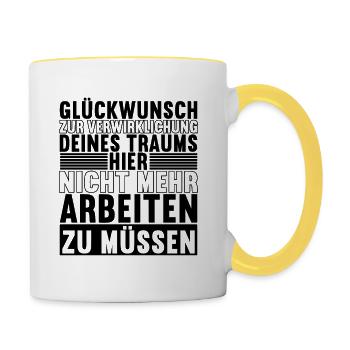 Abschiedsgeschenk Kollegen Jobwechsel - Tasse zweifarbig - Weiß/Gelb - Rechts