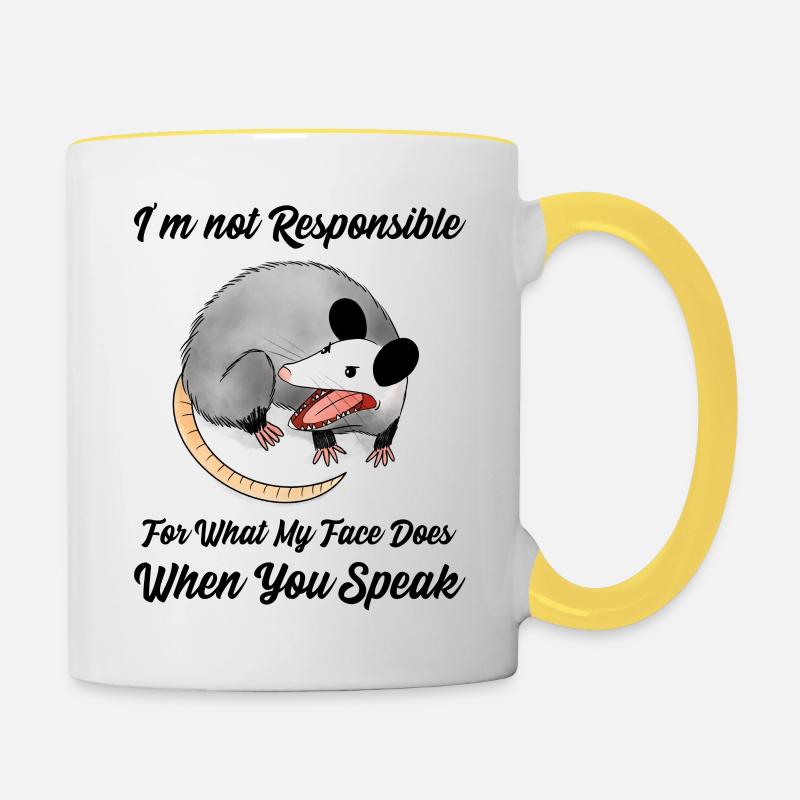 Pas responsable de mon visage quand tu parles - Mug contrasté - blanc/jaune