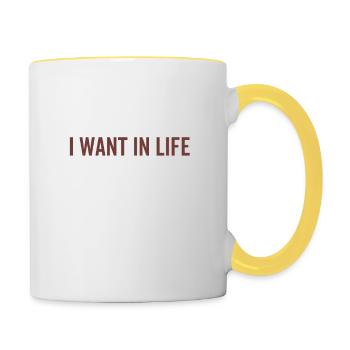 10 choses que je veux dans les voitures de la vie - Mug contrasté - blanc/jaune - Droite