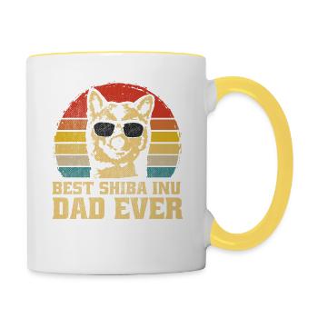 Meilleur Shiba Inu Chien Papa Jamais Puppy House - Mug contrasté - blanc/jaune - Droite