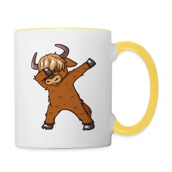 Schottische Hochlandkühe Dabbing Dance Cow - Tasse zweifarbig - Weiß/Gelb - Rechts