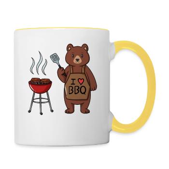 Bär Ich liebe Grillen BBQ Barbecue Chef - Tasse zweifarbig - Weiß/Gelb - Rechts