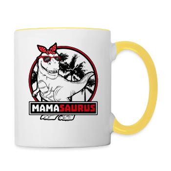 Tyrannosaurus Dinosaur T-Rex Mother Mama - Contrasting Mug - white/yellow - Right