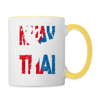 Muay Thai Kickboxen Kampfsport Teakwondo - Tasse zweifarbig - Weiß/Gelb - Rechts