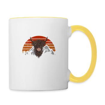 Highland Cow Retro Vintage - Contrasting Mug - white/yellow - Right