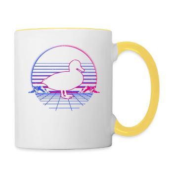 Retro Vintage Retrowave Duck Animal - Contrasting Mug - white/yellow - Right