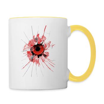 Rote Auge hinter einer Glasscheibe Gothic eye - Tasse zweifarbig - Weiß/Gelb - Rechts