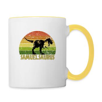 Samuelsaurus Samuel saurus dinosaur - Contrasting Mug - white/yellow - Right