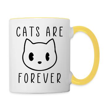 Katzen sind für immer! - Tasse zweifarbig - Weiß/Gelb - Rechts