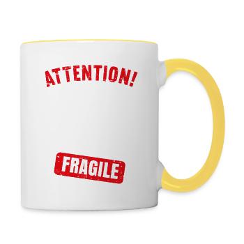 Achtung Ich bin jetzt 80 Fragile 80. Geburtstag - Tasse zweifarbig - Weiß/Gelb - Rechts