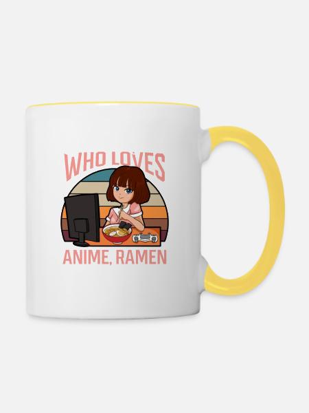 Anime Manga Gaming Ramen Noodle Girls - Tofarget kopp - hvit/gul