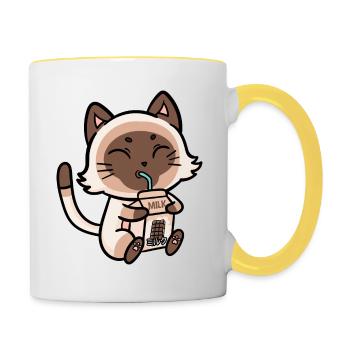 Cat Drinks Chocolat Lait Anime Manga - Mug contrasté - blanc/jaune - Droite