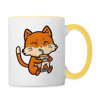 Cat Drinks Orange Juice Anime Manga - Contrasting Mug - white/yellow - Right