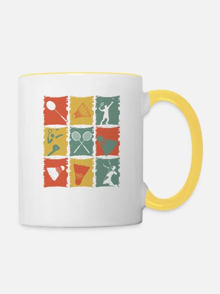 Badminton Badminton Player Rétro - Mug contrasté - blanc/jaune