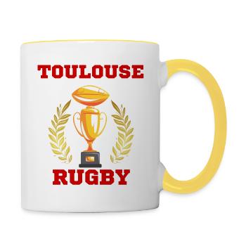 Toulouse rugby cadeau - Mug contrasté - blanc/jaune - Droite