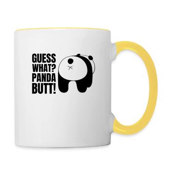 Devine quoi? Panda Butt Bear Disant Humour Jeu de mots - Mug contrasté - blanc/jaune - Droite
