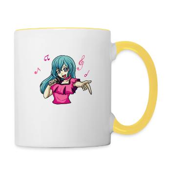 Anime Manga Kawaii Filles Chantant de la musique - Mug contrasté - blanc/jaune - Droite