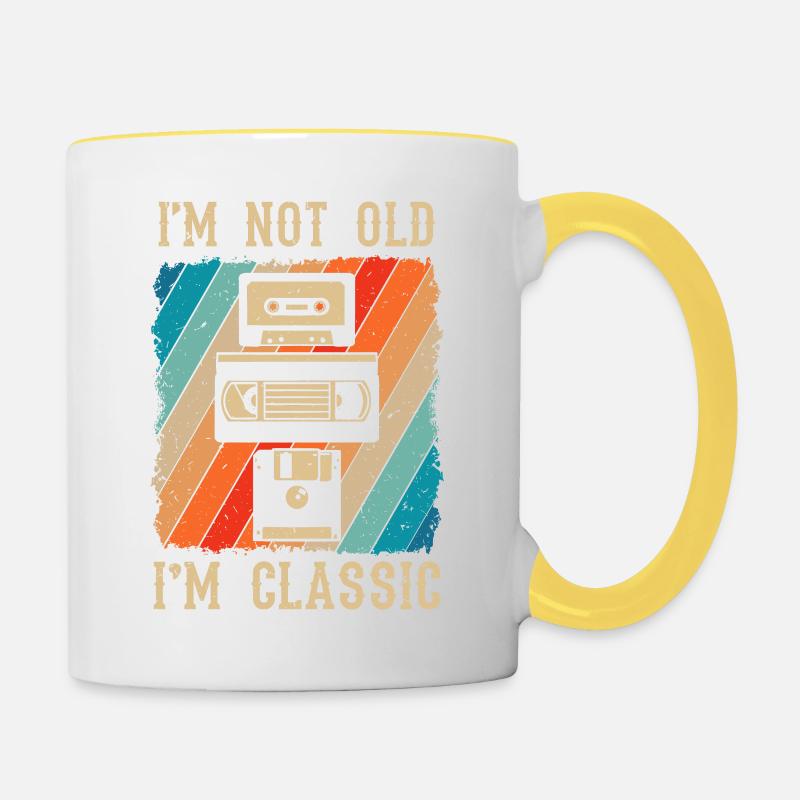 Pas vieux, mais classique disquette de vidéo musicale - Mug contrasté - blanc/jaune